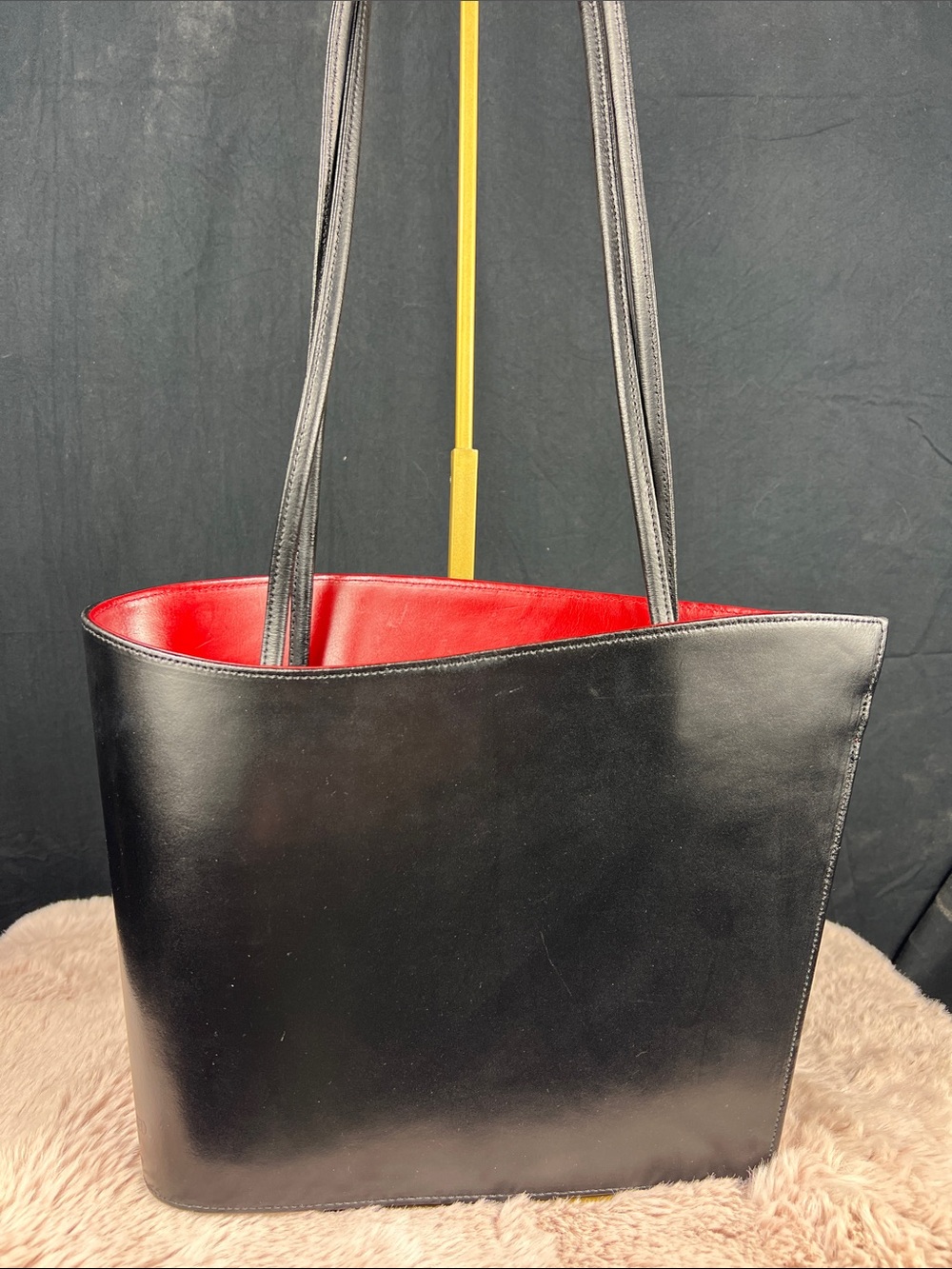 Tiffany & Fred Paris Teardrop Black & Red Leather Shoulder Tote Made in France